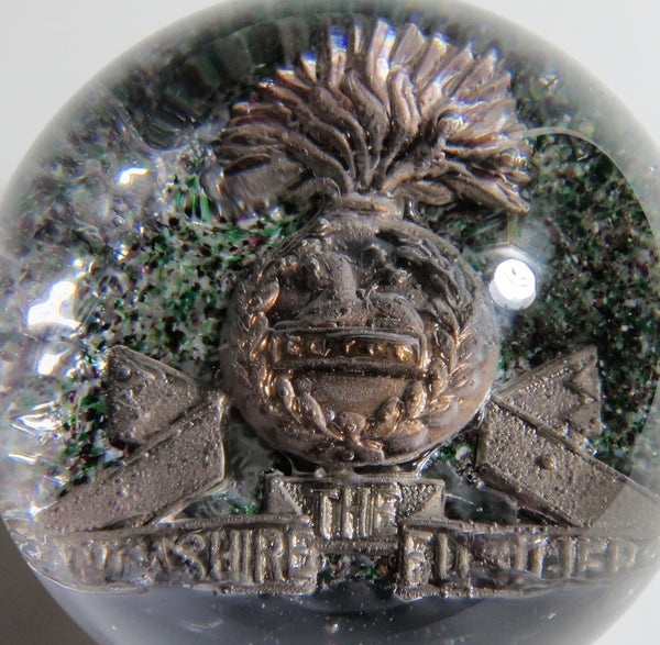 Paul Ysart Glass WW1 Military Army Cap Badge Paperweight - Lancashire Fusiliers Regt.