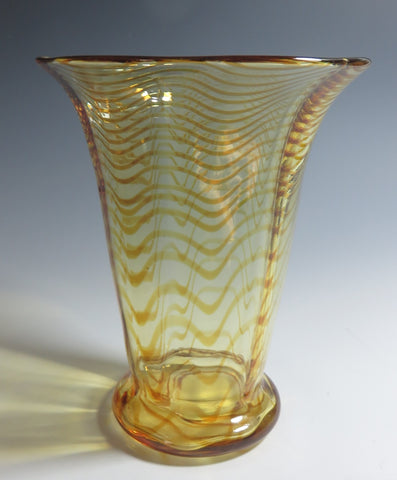 Whitefriars Glass Amber Threaded Footed Vase William Butler