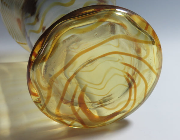 Whitefriars Glass Amber Threaded Footed Vase William Butler